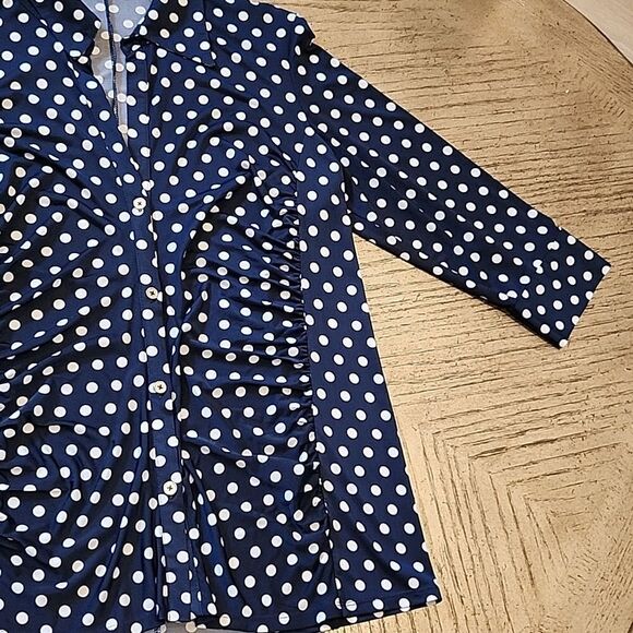 Polka Dot collared button down shirt quarter sleeve size M - Picture 3 of 10
